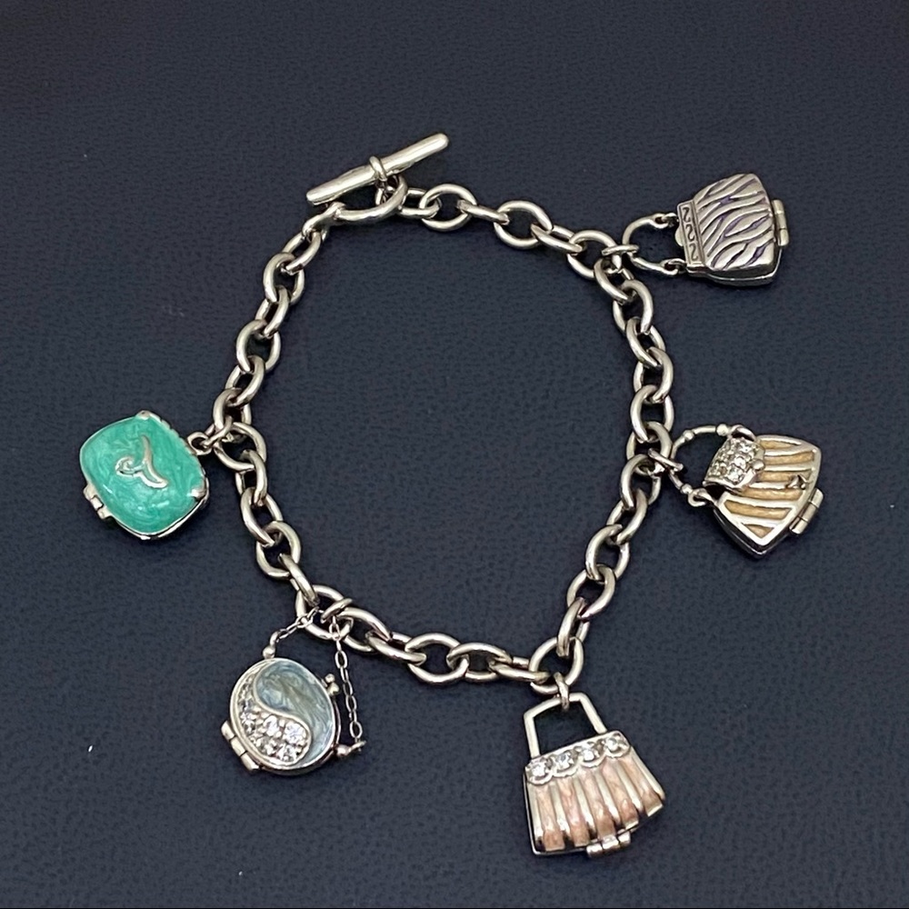 Sterling Silver Enamel Purse Charm Locket Bracelet